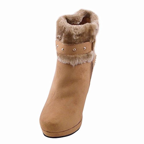 Womens Faux Fur Wedge Boot TAN US9.5