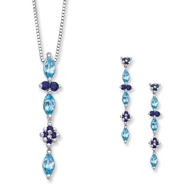 Blue Topaz and Sapphire Jewelry Set in 10K White Gold by
