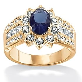 Sim. Blue Shappire 14k Gold-Plated Ring: Jewelry