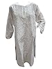 Indian Tunic Top Womens Kurti Beige Embroidered Cotton Kurta Long Dress Caftan M