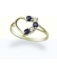 14K Baby Ring Yellow Gold Ring Blue &White CZ Heart Size 2 To 5 For Baby, Kids And Teens