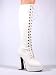 ELECTRA 5 Inch Stack Heel w/1 1/2 Inch Platform Boots White Stretch Patent Pleaser