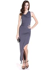 Cowl Neck Slit Fitted Polyester/Spandex Sleeveless Evening Dress/Party Dress/Maxi Dress 