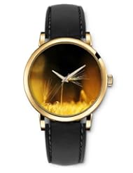 SPRAWL Aanalog Fashion Series Gold Ladies Watches of Genuine Black Leather Strap,Unique Wrist Watch for Women Girls Designed with Paddy field