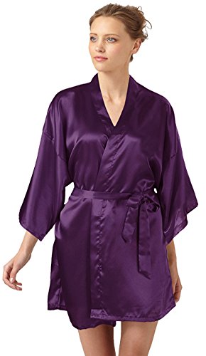 SlickBlue Womens Kimono Robe Satin Bridesmaid Lounge Sleepwear -Purple, Medium