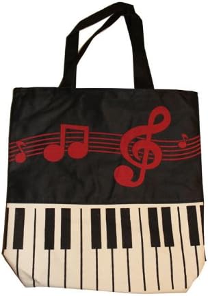 Black Canvas Bag Piano Keyboad Red Music Note Tote Bag Shoulder Purse