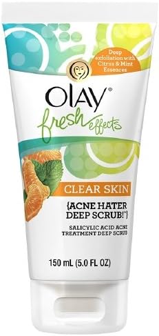 Olay Fresh Effects Clear Skin Acne Hater Deep Scrub Salicylic Acid Acne Treatment Deep Scrub, Citrus/Mint-5 fl oz (150 ml)