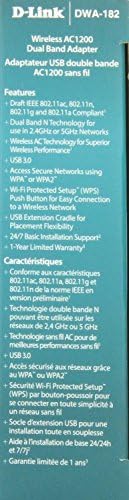 D-Link Wireless Dual Band AC1200 Mbps USB Wi-Fi Network Adapter (DWA-182) (Certified Refurbished)