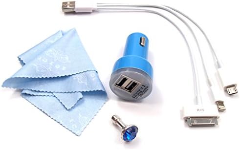 Cellphone Cable Kit: 3 in 1 Universal USB Charger Cables(white) + Dual USB Port Car Charger +Crystal Bling Metal Anti Dust Plug+ Microfiber Cleaning Cloths for Apple iPhone 4/4S/5S/5, iPad and Samsung,HTC,Hard Drive,Power Bank