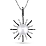 18k White Gold South-Sea Cultured Pearl and Black and White Diamond Pendant (.88 cttw, G-H Color, I1-I2 Clarity), 18