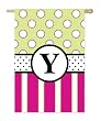 Monogram Peppy Pink & Green Polka Dot Double Sided Garden Size Flag - Y