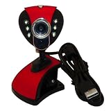 GTMax Red Flexible 12 Mega Pixel High Resolution USB Webcam with Microphone/Snapshot/6 LED Light/Clip for Laptop