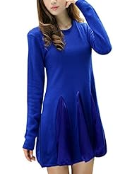 A-line Round Neck Long Sleeves Sweater Cotton/Polyester  Dress