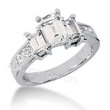 14K White Gold Emerald & Princess cut Diamond Promise Engagement Ring (1.35ct.tw, HI Color, SI2-3 Clarity)