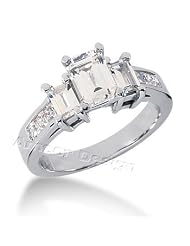 14k White Gold Emerald & Princess Cut Diamond Promise Engagement Ring (1.45ct.... by 