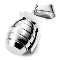 Mens Silver Stainless Steel Hand Grenade Punk Pendant Necklace