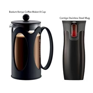 Bodum Kenya Coffee Maker 8 Cup French Press + Contigo Autoseal Stainless Steel