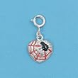 Heart-Shaped Pendant with Spider Web and Clasp - Sterling Silver - For Adding on to a Bracelet - 10 mm Height