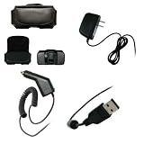 Executive Black Horizontal Leather Side Case Pouch with Belt Clip and Belt Loops + Home Travel Wall Charger + Rapid Car Charger + USB Data Charge Sync Cable for Sanyo Incognito SCP-6760