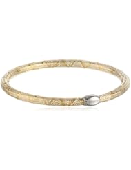 14k Two-Tone Gold Italian Stretchable Sparkle Tube Stackable Bangle Bracelet, 7.25"