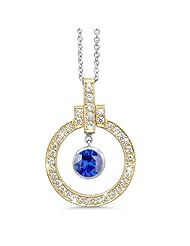 Elegant Bow Twin Circle Diamond Pendant In 18K Yellow Gold With A 0.40 ct. Genuine Blue Sapphire Center Stone.