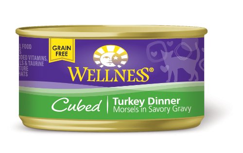 Wellness Canned Cat Food, Cubed Turkey Dinner, 24-Pack of 3 oz. Cans