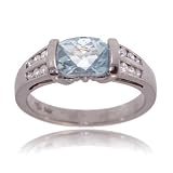 Ladies 14 KT White Gold Ring w Aquamarine & Diamonds