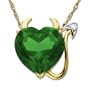 14k Yellow Gold Created Emerald and Diamond Devil Heart Pendant, 18"