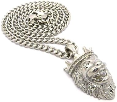 SANDRA Creative Design Crystal Lion King Micro Hip Hop Pendant 5mm/24" Cuban Chain Necklace