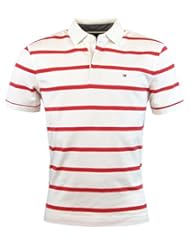 Apparel: Tommy Hilfiger Mens Classic Fit Striped Knit Cotton Polo Shirt - XL - White/Red