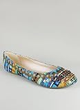 Printed Linen Stud Bead Flat 6.5 TURQ