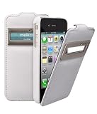Produkt-Bild: MELKCO Ledertasche / Flip Case / Auflklappbar f&uuml;r Apple iPhone 4 und 4S - HD Wei&szlig; mit Sichtfenster