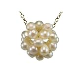 White Culture Pearl Cluster Pendant Necklace w. 18k Yellow Gold Overlay Sterling Silver Chain