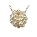 White Culture Pearl Cluster Pendant Necklace w. 18k Yellow Gold Overlay Sterling Silver Chain