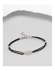 Leather CZ Bracelet In 92.5 Sterling Silver