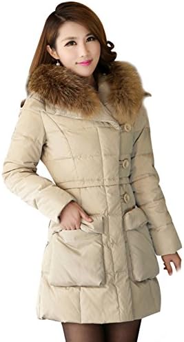 Komene Women's Warm Long Down Jackets (XS 4, Beige)