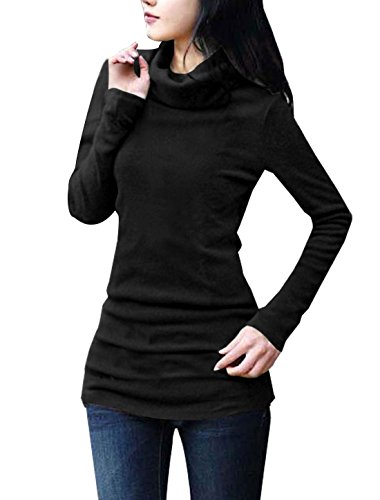 Allegra K (JP) レディース　ブラウス　チュニック　長袖　タートルネック　ストレッチ　秋