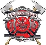 4" Volunteer Firefighter Red Maltese Cross Decal with Axes REFLECTIVE