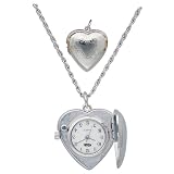 Avalon Women's Silvertone Heart Covered Pendant Watch with 28" Neck Chain # 2334 (Watch)