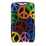 Purple Green Yellow Multi Rainbow Peace Sign Design Snap on Hard Skin Shell Protector Cover Case for Blackberry Curve 8520 8530 + Belt Clip + Microfiber Pouch Bag