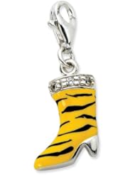 Sterling Silver Click on CZ Enamel Tiger High Heel Boot Charm