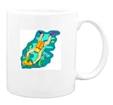 Mug with broken, vase, water, ocean, diver, fish