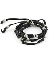 M.Cohen Handmade Designs Black Leather Wrap Bracelet with Sterling Silver Skulls