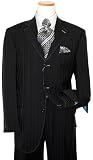 Extrema by Zanetti Black Shadow Stripes with Grey Hand-Pick Stitching 130'S Italian Wool Wideleg Suit