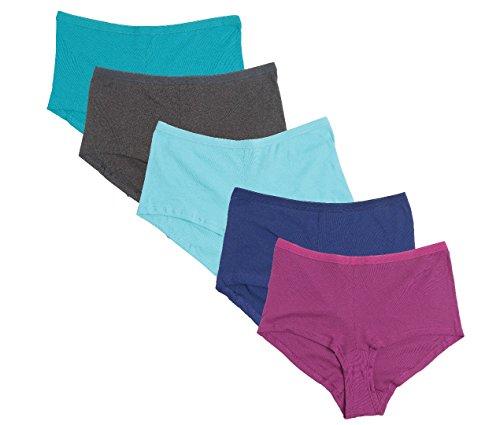 Just My Size Women's Solid Assorted Cotton Boyshort, 12, (5-Pack)