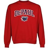 NCAA DePaul Blue Demons Logo Arch Applique Crew Neck Fleece Sweatshirt - Red