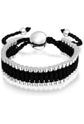 Bling Jewelry Linked Bars Black Adjustable Friendship Bracelet Silver Plated