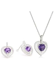 Sterling Silver Amethyst and Diamond Pendant Necklace, Earrings Heart Box Set
