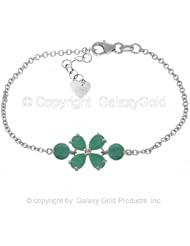 14k White Gold Floral Bracelet with Emeralds