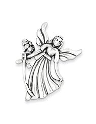 Sterling Silver Polish & Antique Angel with Flower Pendant & Pin